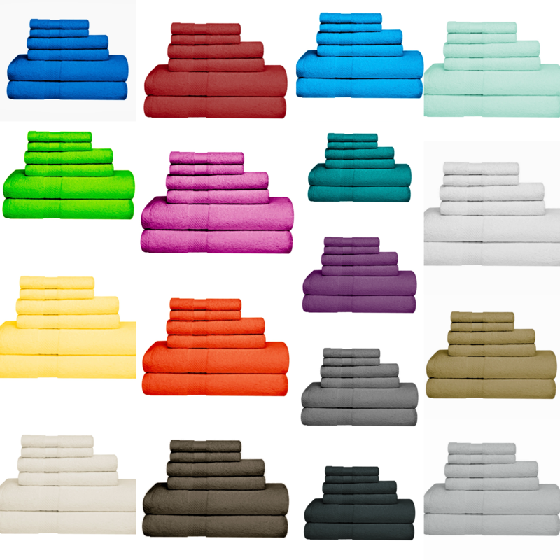 6-Piece 100% Cotton Towel Bale Set, 2 Face Cloths, 2 Hand Towels, 2 Bath Towels