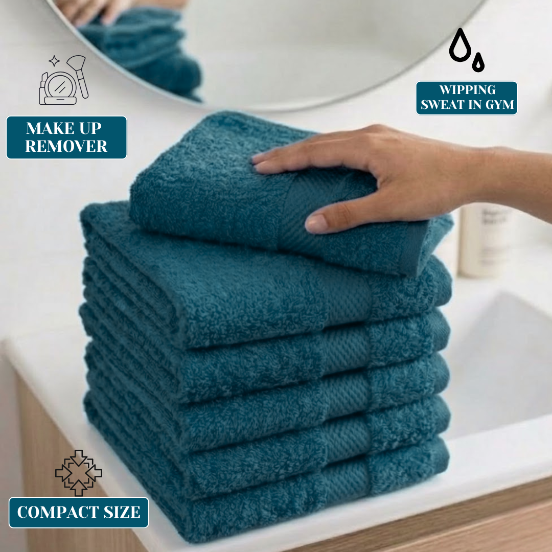 500 GSM Face Towels 30x30cm – 100% Cotton, Super Soft & Absorbent