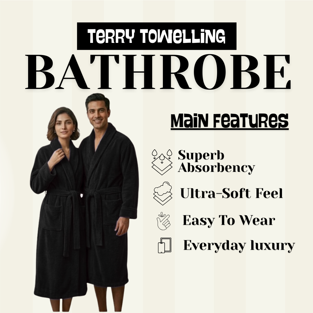 Mens and Ladies Shawl Collar Bathrobe 100% Egyptian Cotton Unisex Shawl Collar Dressing Gown Terry Towelling Bathrobe One Size