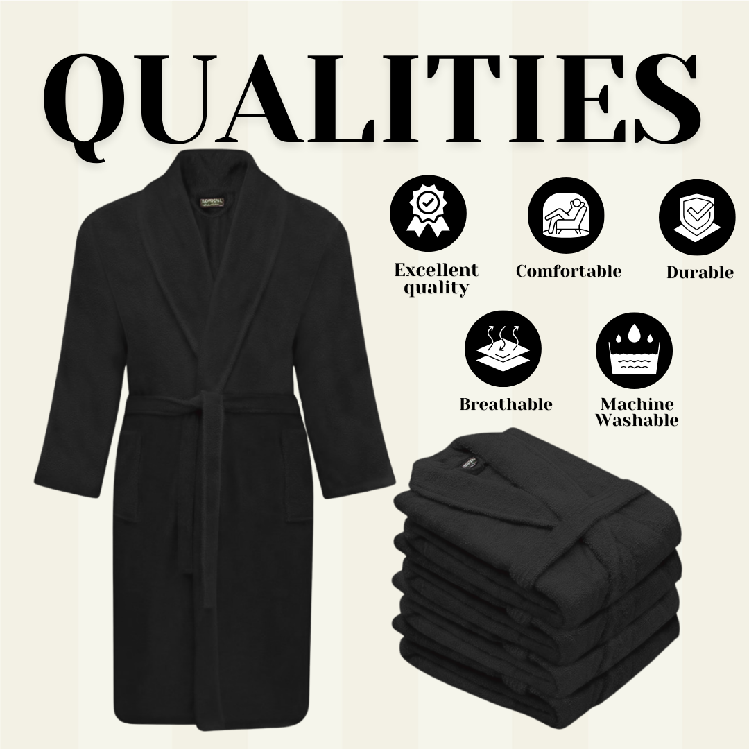 Mens and Ladies Shawl Collar Bathrobe 100% Egyptian Cotton Unisex Shawl Collar Dressing Gown Terry Towelling Bathrobe One Size