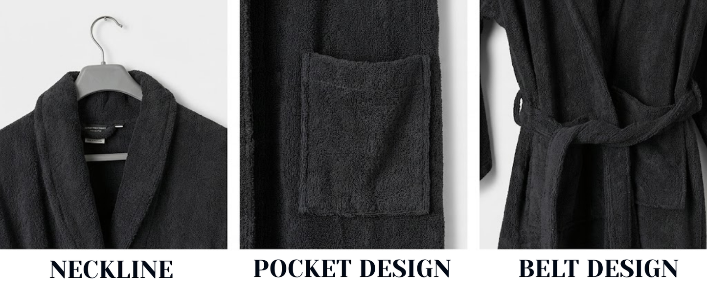 Mens and Ladies Shawl Collar Bathrobe 100% Egyptian Cotton Unisex Shawl Collar Dressing Gown Terry Towelling Bathrobe One Size